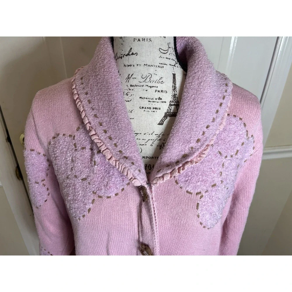 Vintage Storybook Knits Pink Size 1X Cardigan Sweater Floral Flowers Tunic Long
